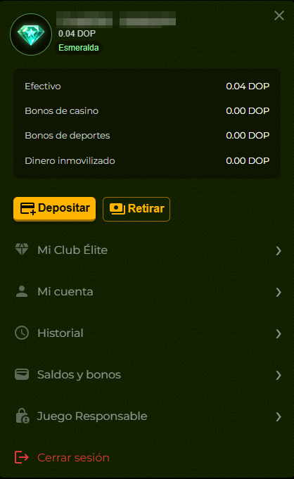 Menú de perfil de SuperBets con acceso a Mi cuenta